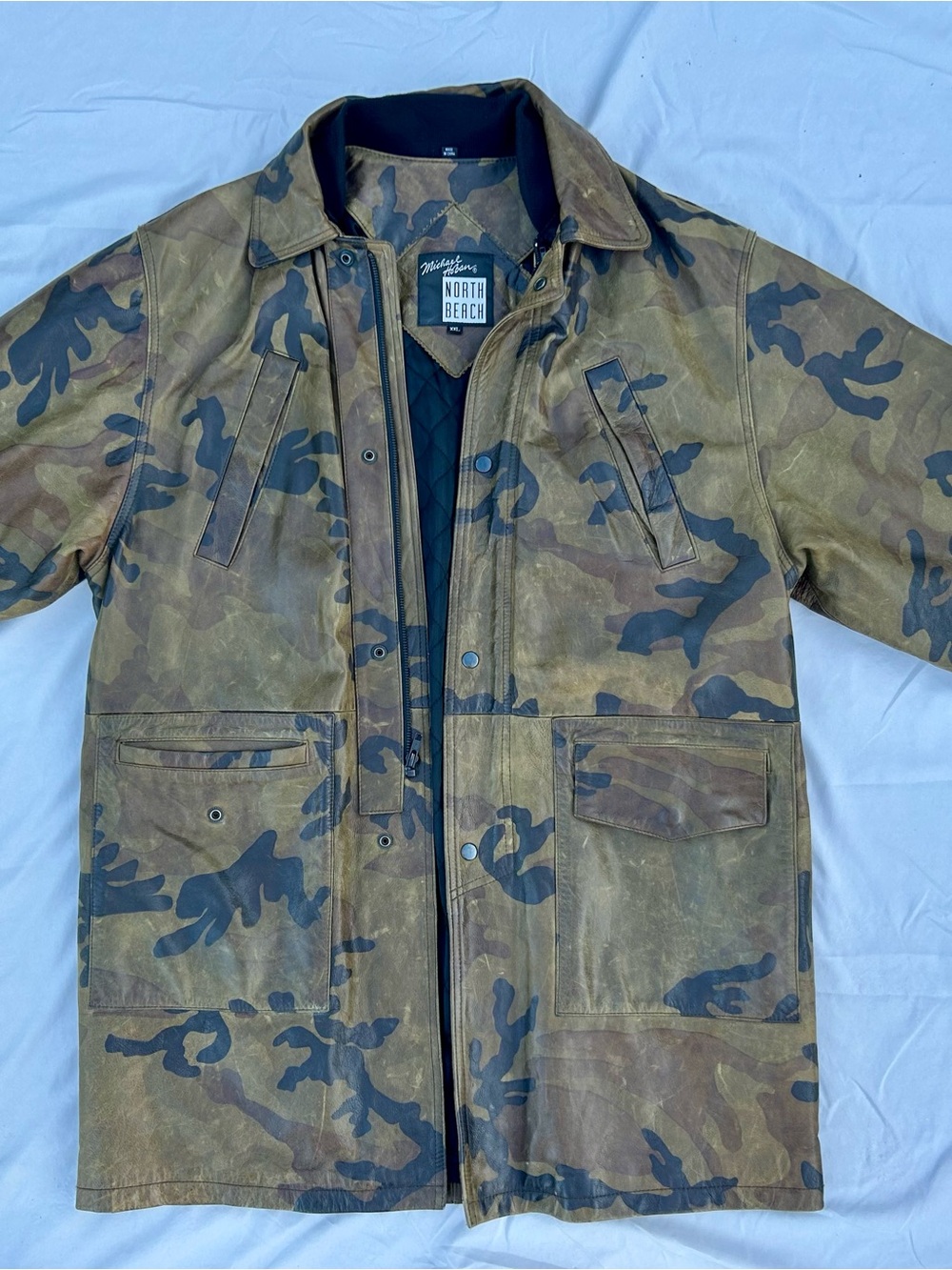 North Beach Men’s Camouflage Leather Jacket - Green Camo